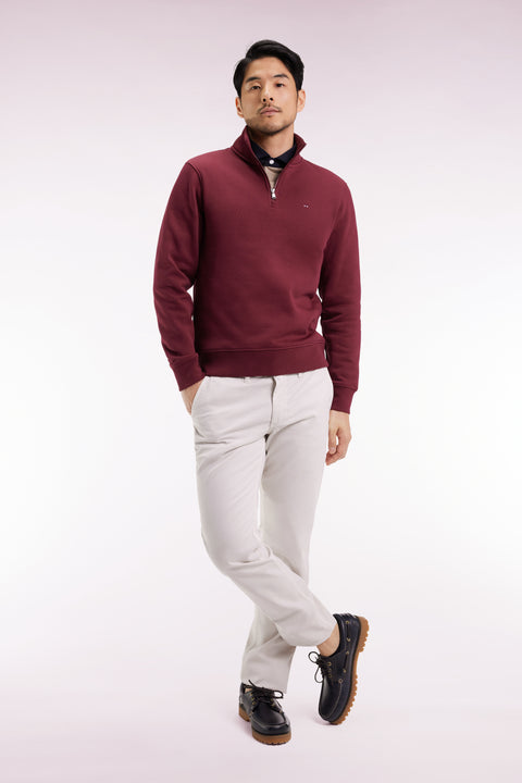 Sweatshirt à col montant zippé en molleton coton bordeaux - Image 3