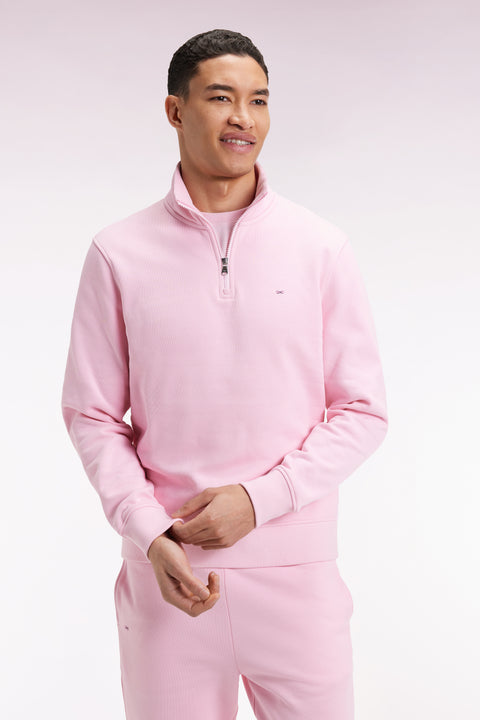 Sweatshirt à col montant zippé en molleton coton rose - Image 3