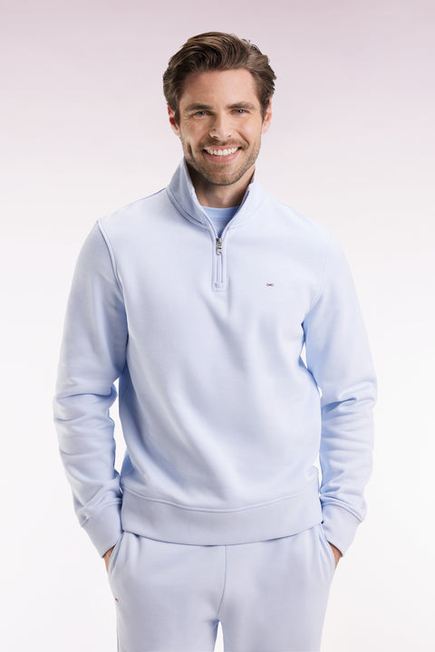 Sweatshirt à col montant zippé en molleton coton ciel - Image 3