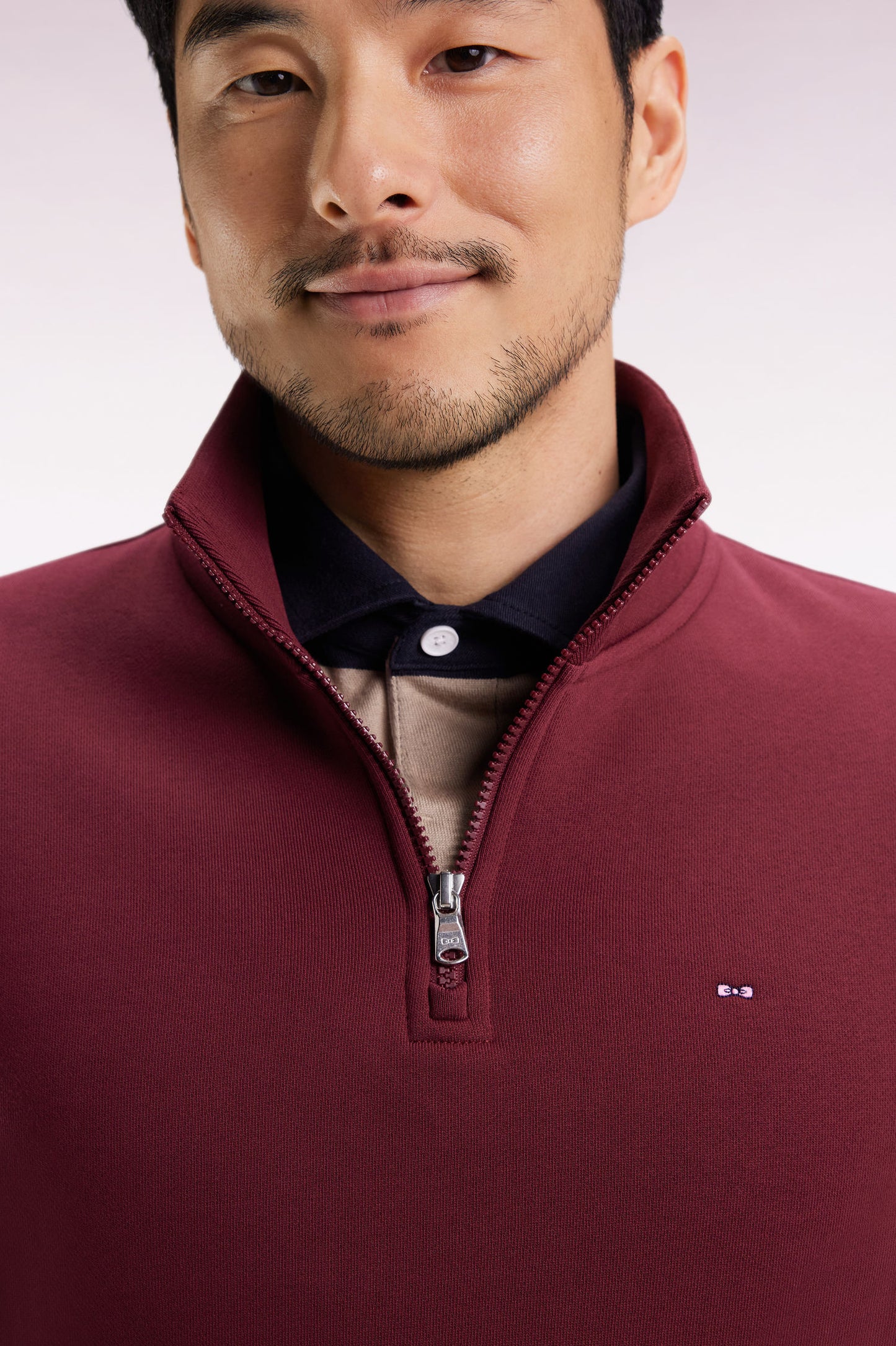 Sweatshirt à col montant zippé en molleton coton bordeaux