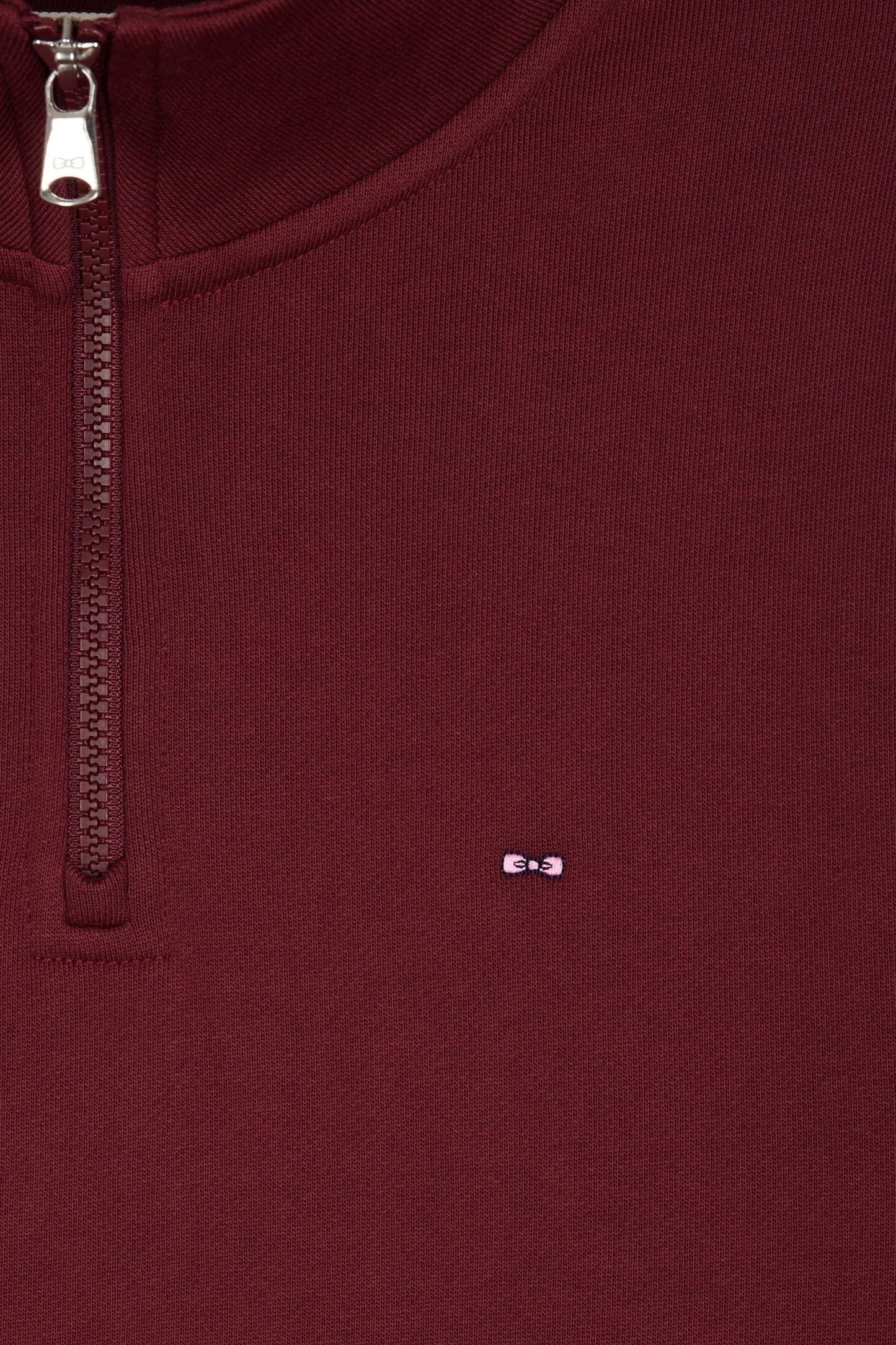 High-neck zip-up sweatshirt in burgundy cotton fleece