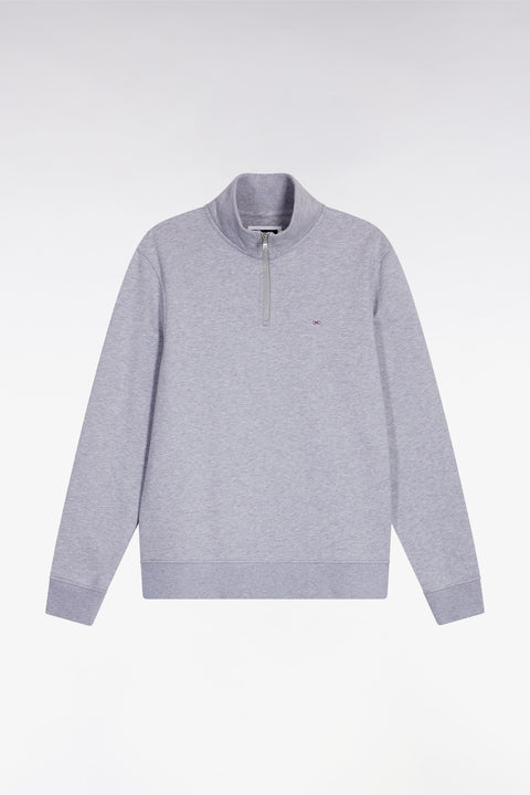 Sweatshirt à col montant zippé en molleton coton gris - Image 2