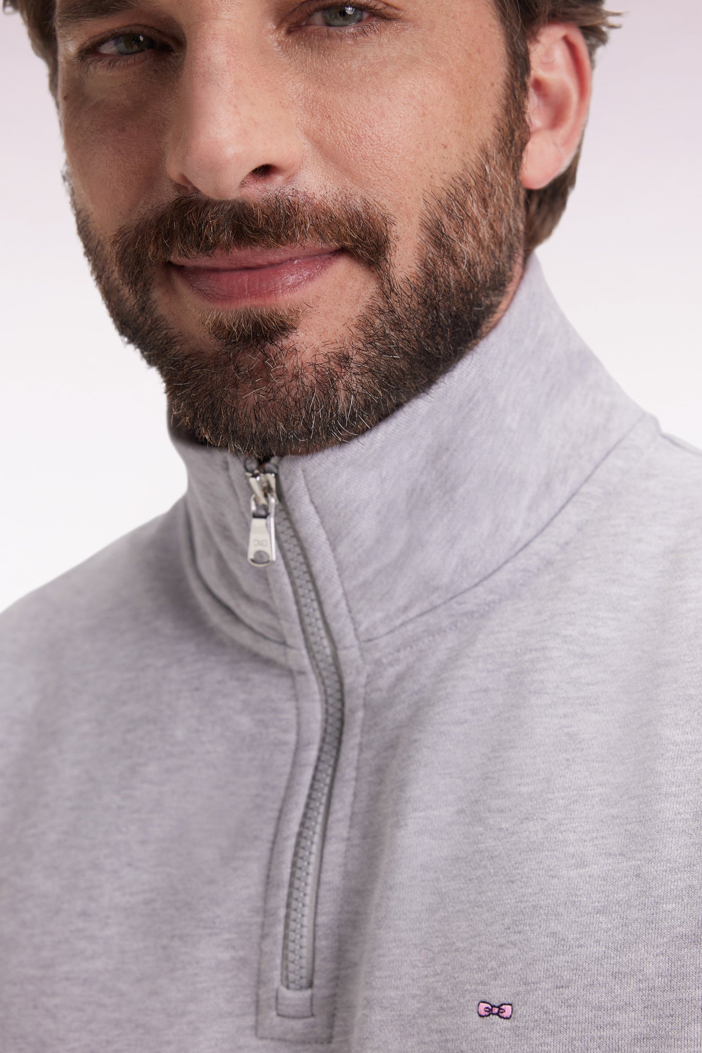 Sweatshirt à col montant zippé en molleton coton gris