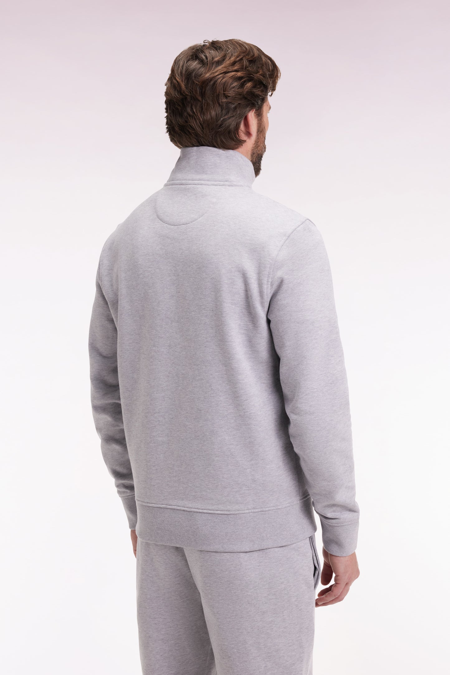 Sweatshirt à col montant zippé en molleton coton gris
