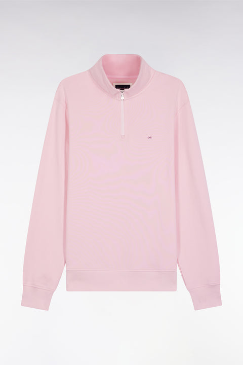 Sweatshirt à col montant zippé en molleton coton rose - Image 2