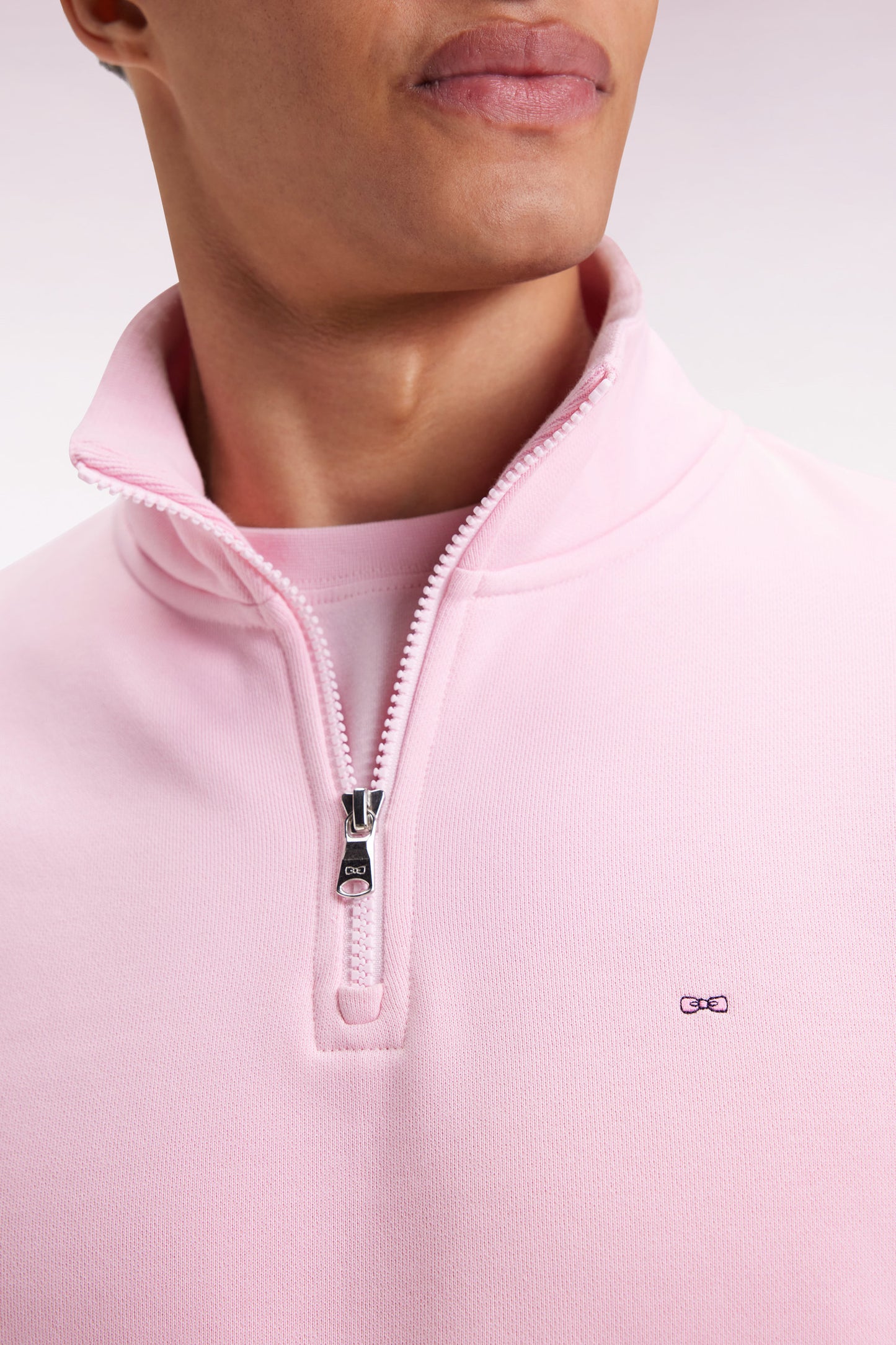 Sweatshirt à col montant zippé en molleton coton rose