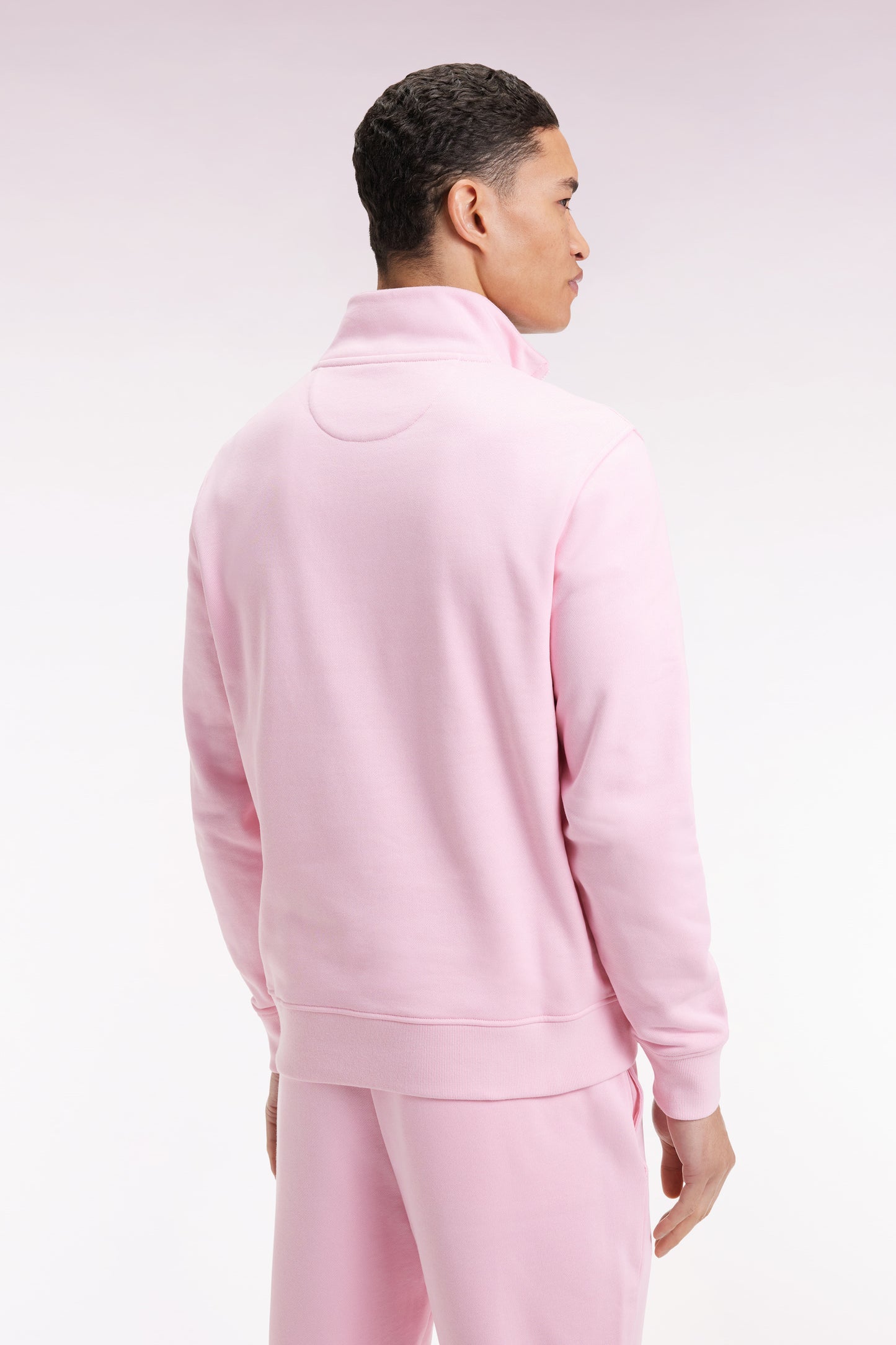 Sweatshirt à col montant zippé en molleton coton rose