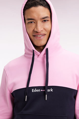 Sweatshirt à capuche bicolore marine coupe droite