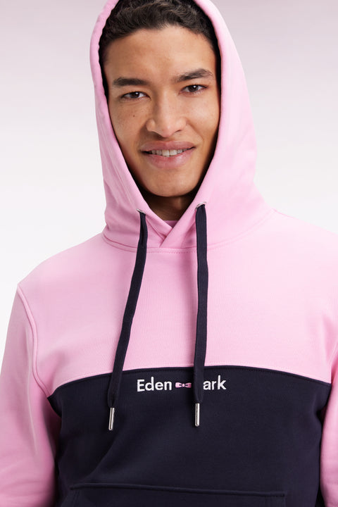 Sweatshirt à capuche bicolore marine coupe droite - Image 1