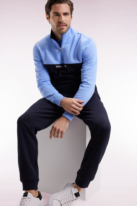 Two-tone sky fleece trucker-neck sweatshirt - Image 1