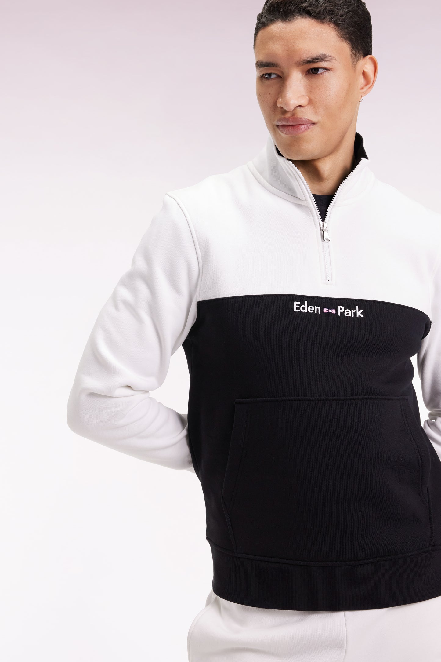 Sweatshirt col camionneur en molleton bicolore blanc