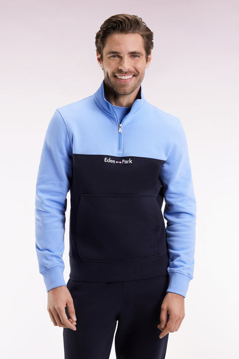 Sweatshirt col camionneur en molleton bicolore ciel - Image 1