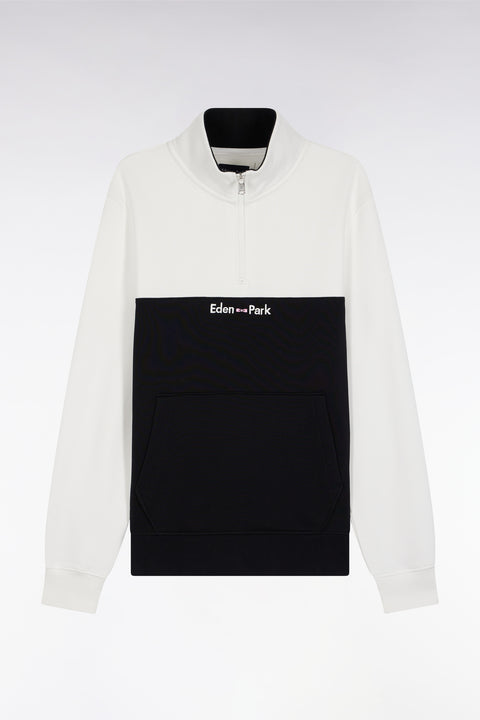 Sweatshirt col camionneur en molleton bicolore blanc - Image 2