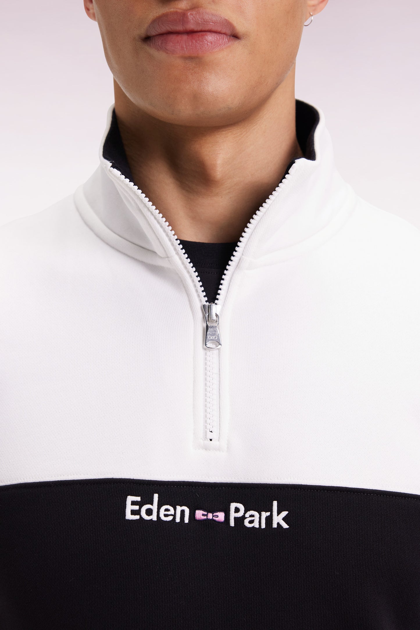 Sweatshirt col camionneur en molleton bicolore blanc