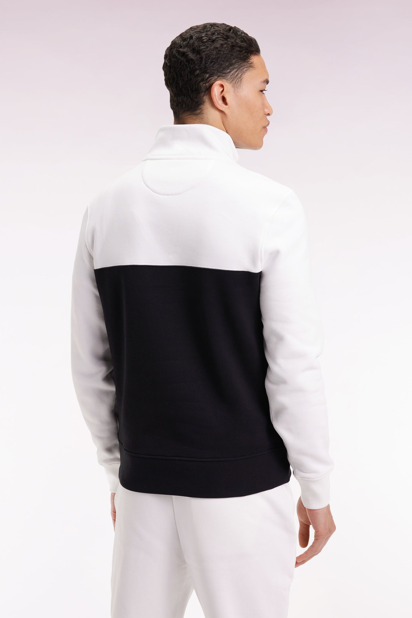 Sweatshirt col camionneur en molleton bicolore blanc