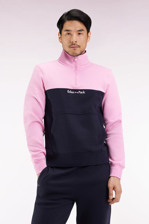 Sweatshirt col camionneur en molleton bicolore rose - Image 1