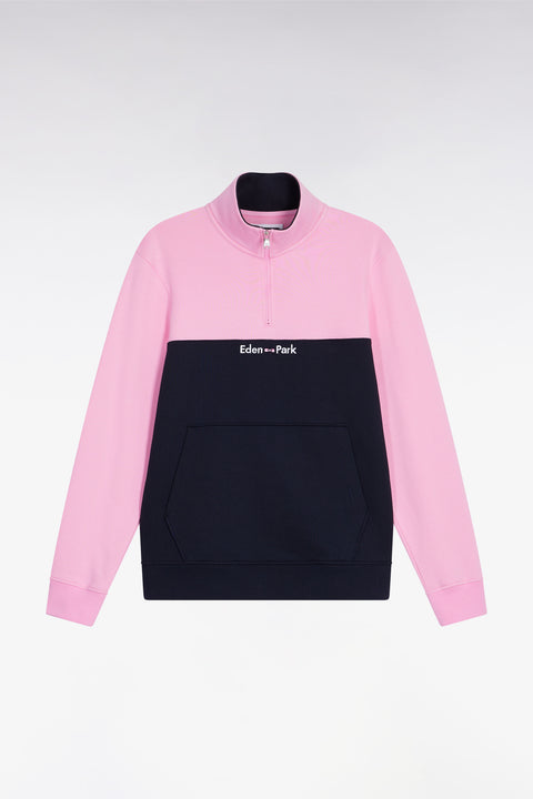 Sweatshirt col camionneur en molleton bicolore rose - Image 2
