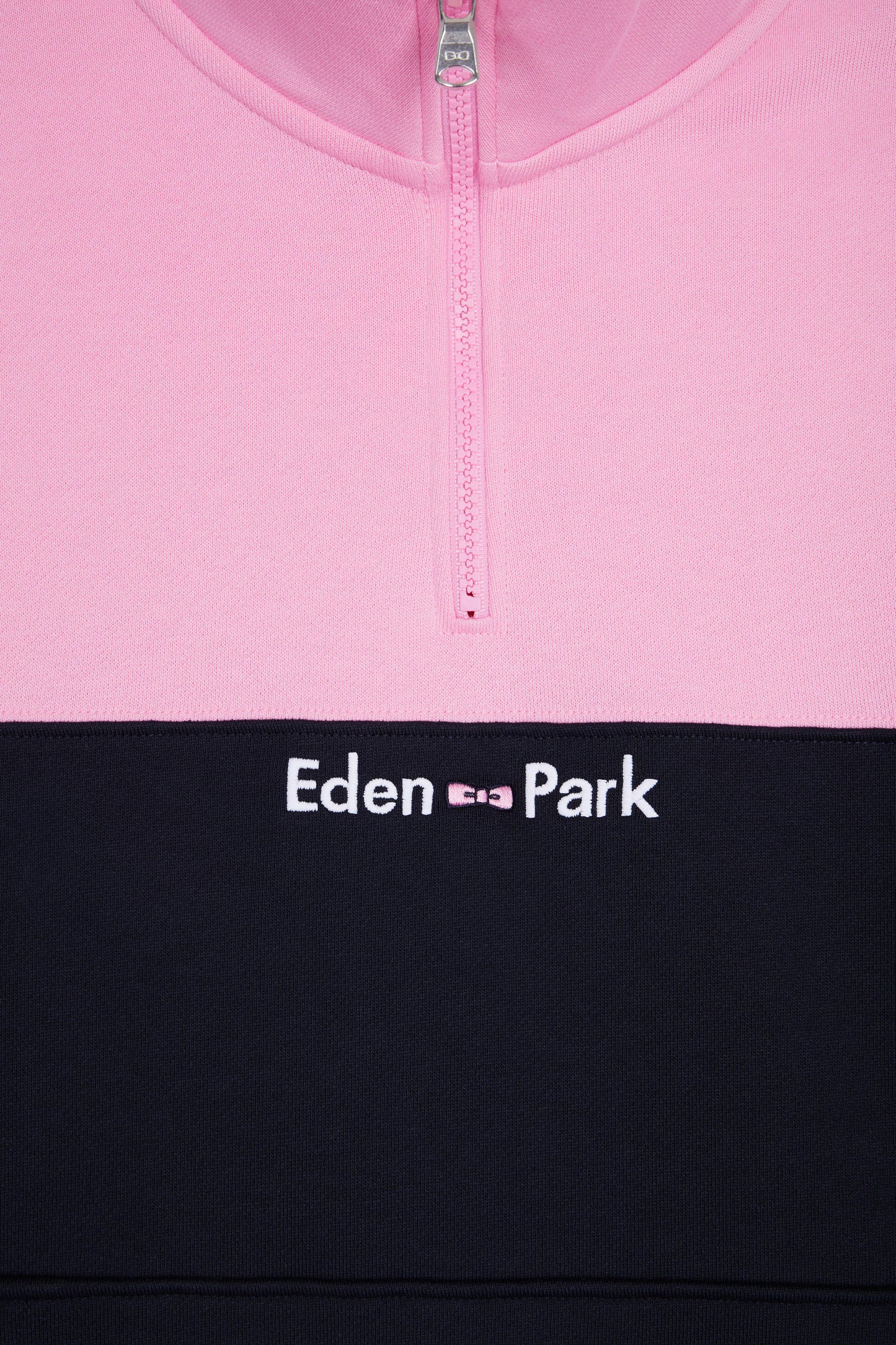 Two-tone pink fleece trucker-neck sweatshirt