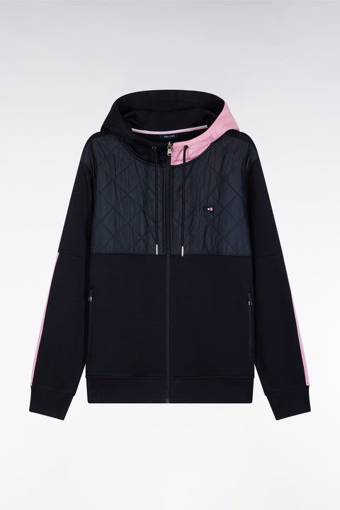 Sweatshirt zippé en interlock bimatière matelassé marine et rose - Image 2