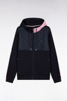 Sweatshirt zippé en interlock bimatière matelassé marine et rose