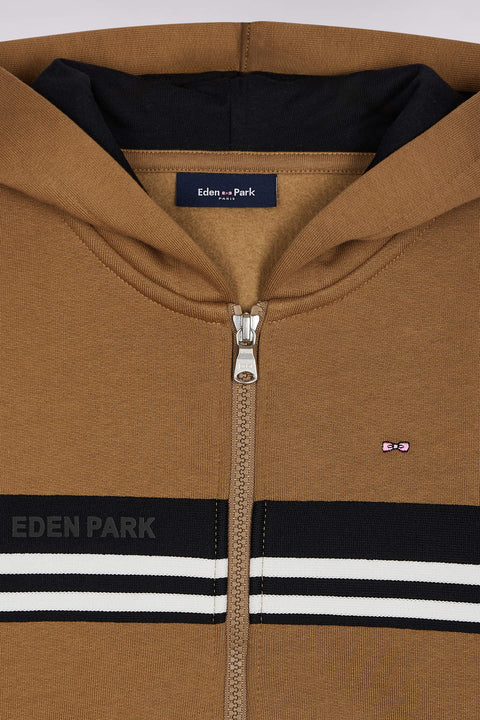 Sweatshirt à capuche zippé en molleton mélangé camel - Image 2
