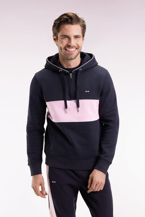 Sweatshirt à capuche semi-zippé marine et rose - Image 1