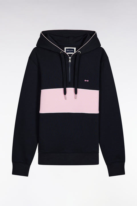 Sweatshirt à capuche semi-zippé marine et rose - Image 2