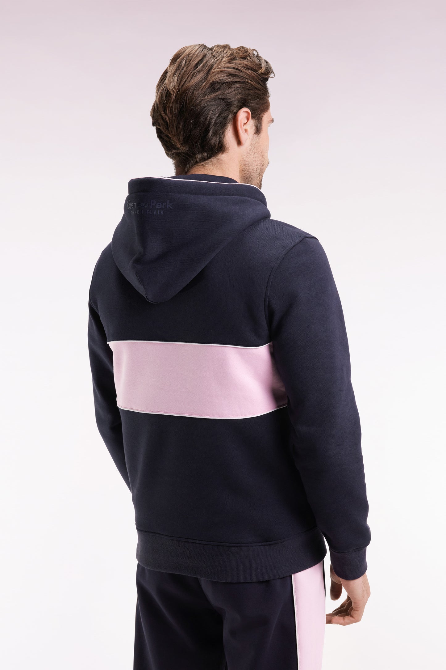 Sweatshirt à capuche semi-zippé marine et rose