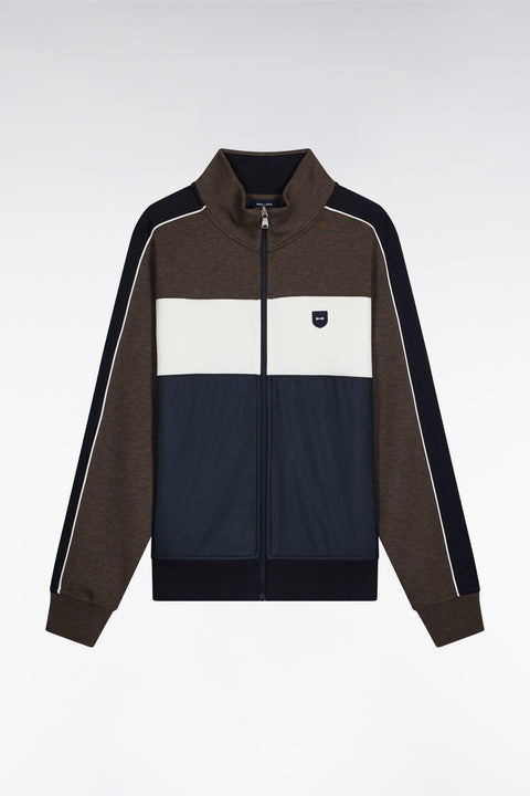 Sweatshirt zippé bimatière en nylon matelassé marron - Image 2