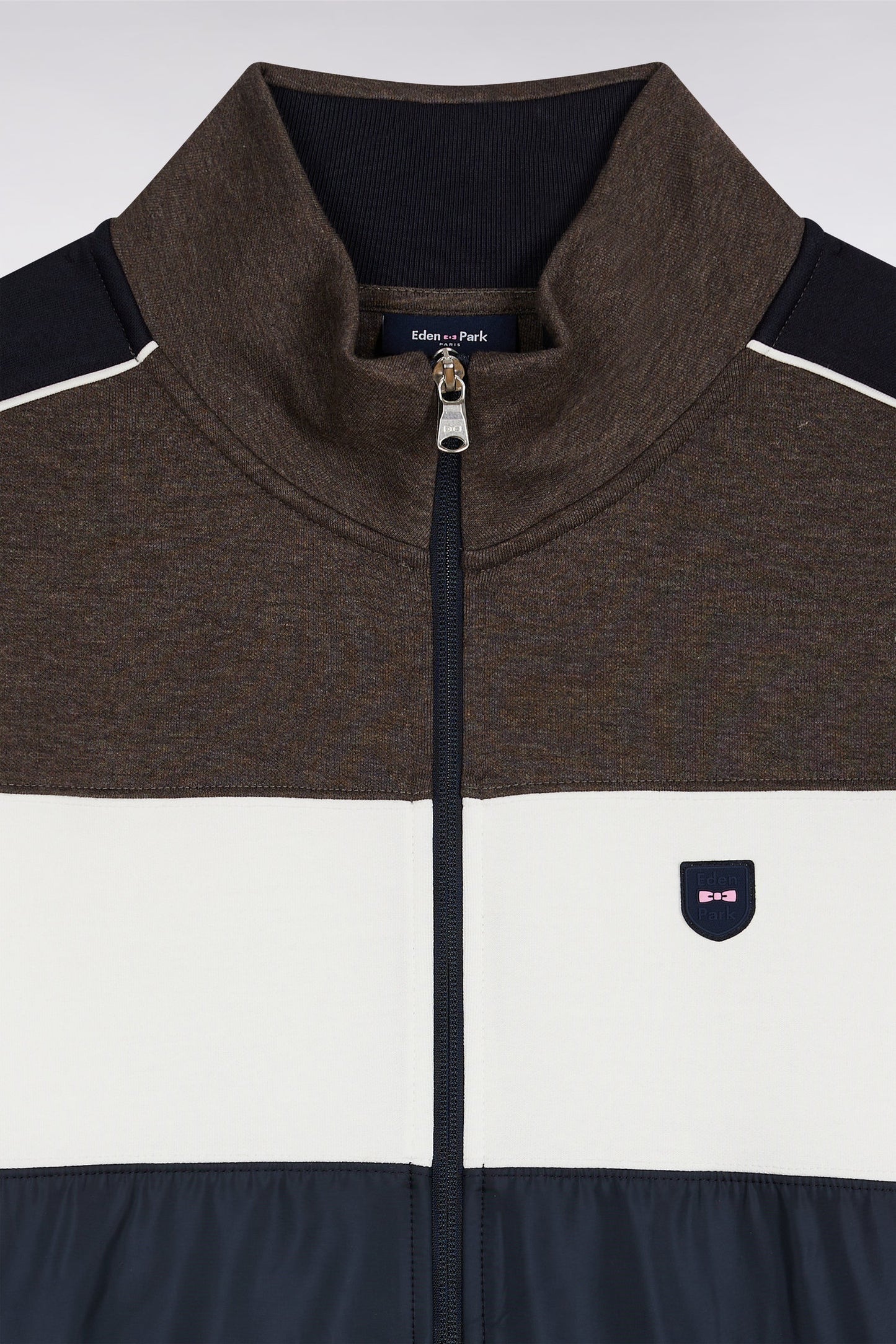 Sweatshirt zippé bimatière en nylon matelassé marron