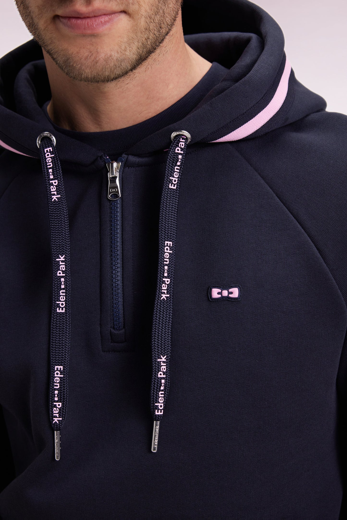 Sweatshirt à capuche en molleton coton mélangé marine coupe Relaxed