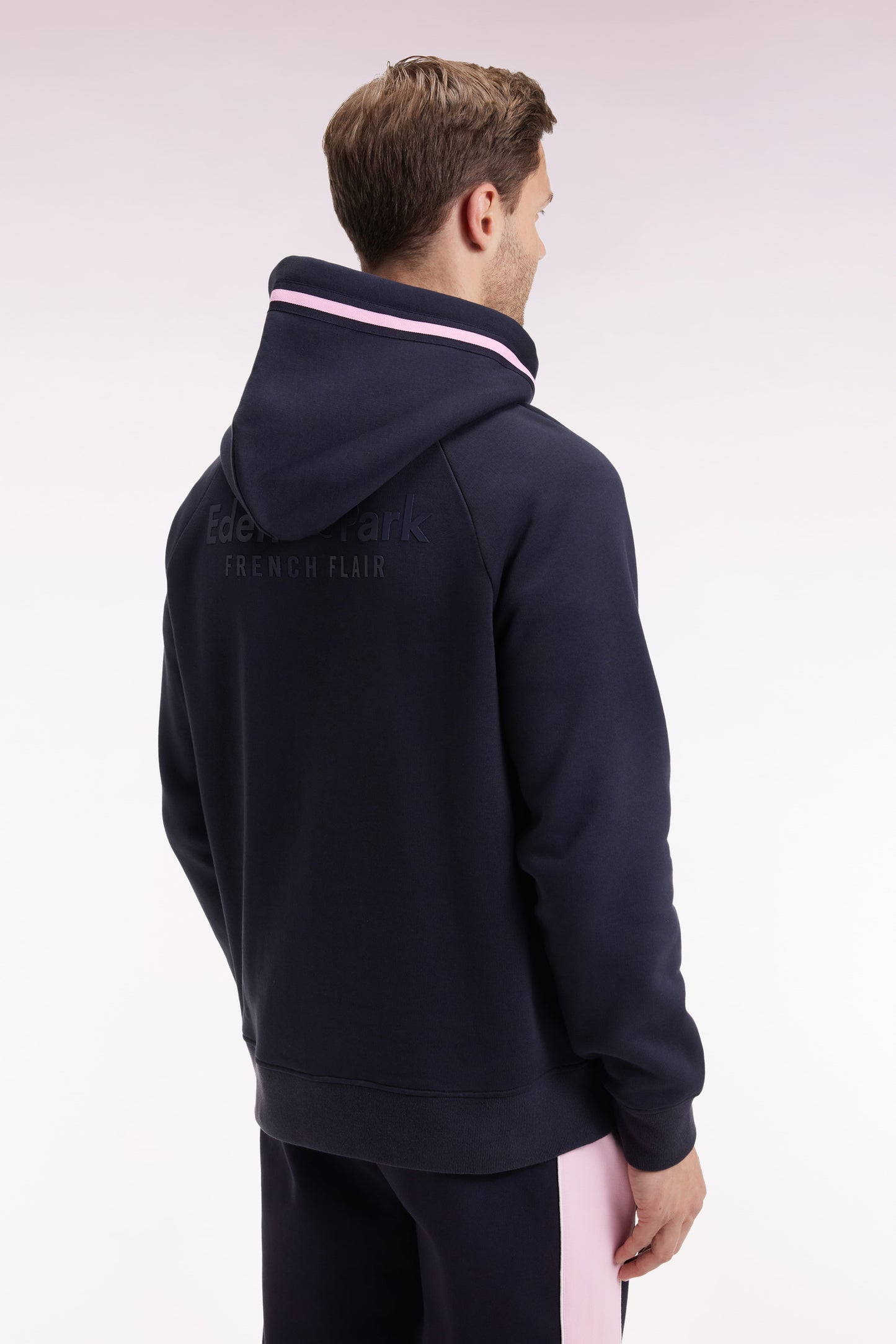 Sweatshirt à capuche en molleton coton mélangé marine coupe Relaxed