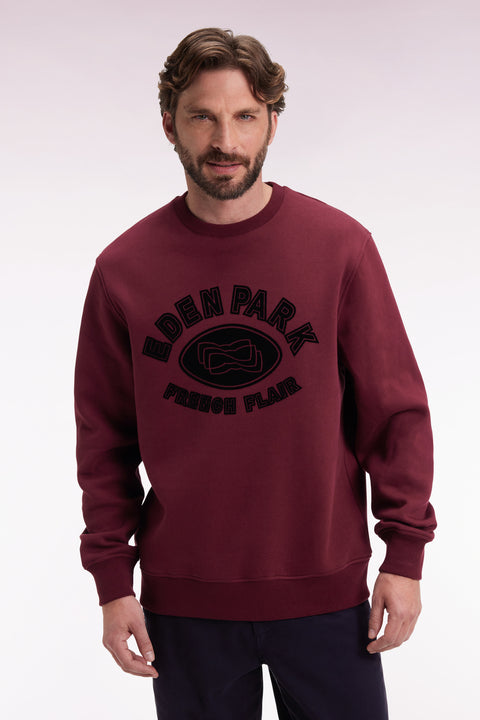 Relaxed fit burgundy cotton blend round-neck sweatshirt - Image 3