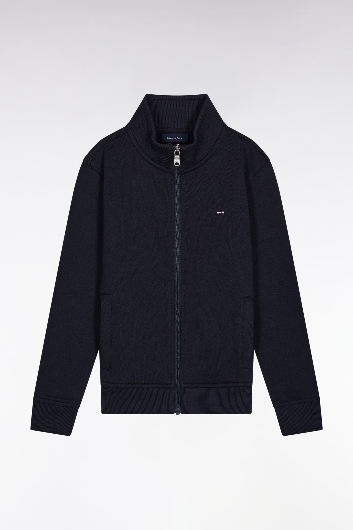 Sweatshirt zippé col montant en molleton coton marine
