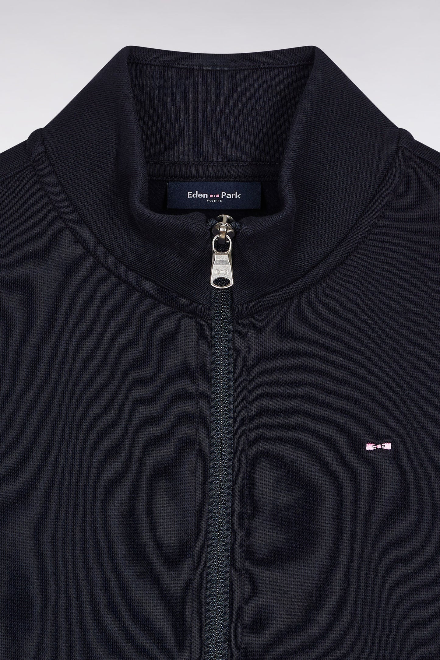 Sweatshirt zippé col montant en molleton coton marine