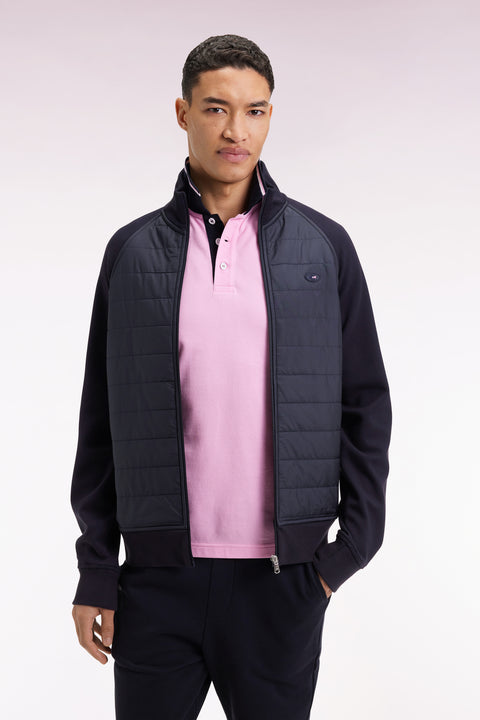 Sweatshirt zippé bimatière marine coupe droite - Image 1