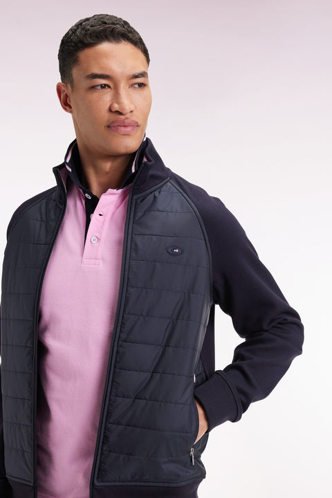 Sweatshirt zippé bimatière marine coupe droite - Image 3