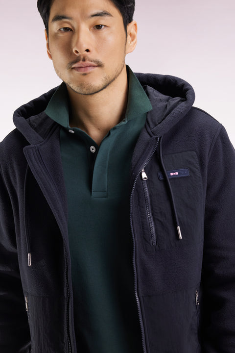 Sweatshirt zippé à capuche bimatière marine coupe droite - Image 3
