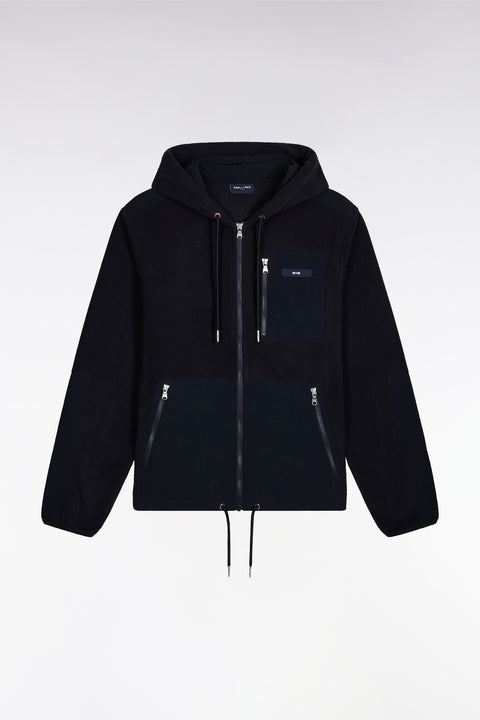 Sweatshirt zippé à capuche bimatière marine coupe droite - Image 2