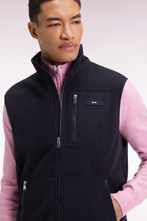 Sweatshirt sans manches zippé à capuche bimatière marine coupe droite - Image 3