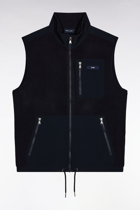 Sweatshirt sans manches zippé à capuche bimatière marine coupe droite - Image 2