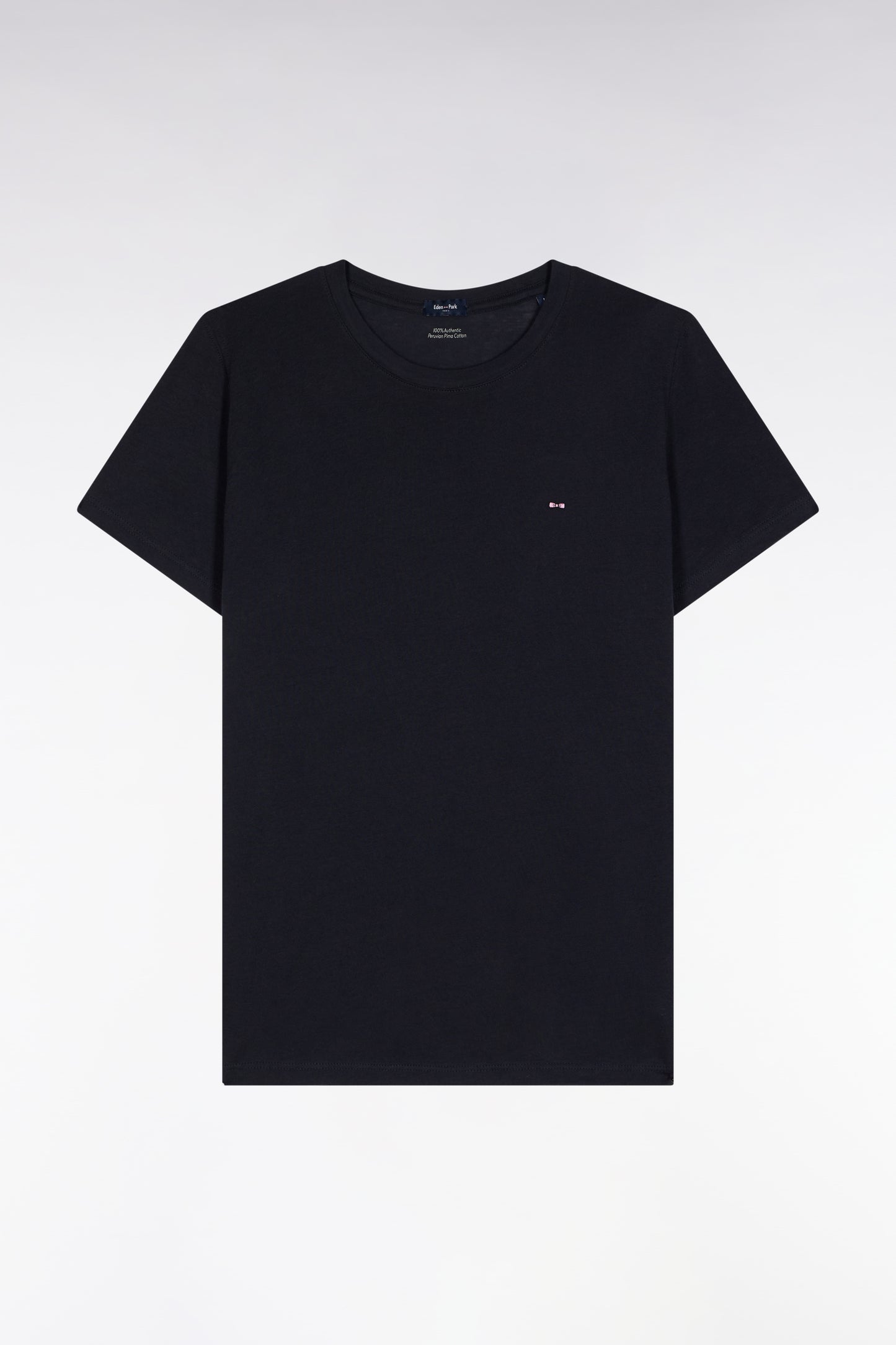 Short-sleeved T-shirt in navy Pima cotton with round collar