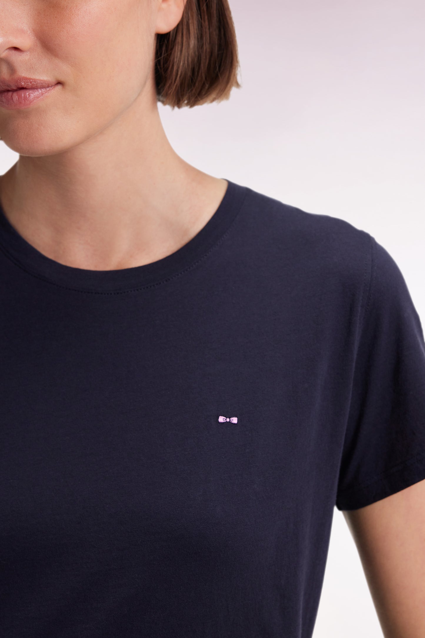 Short-sleeved T-shirt in navy Pima cotton with round collar