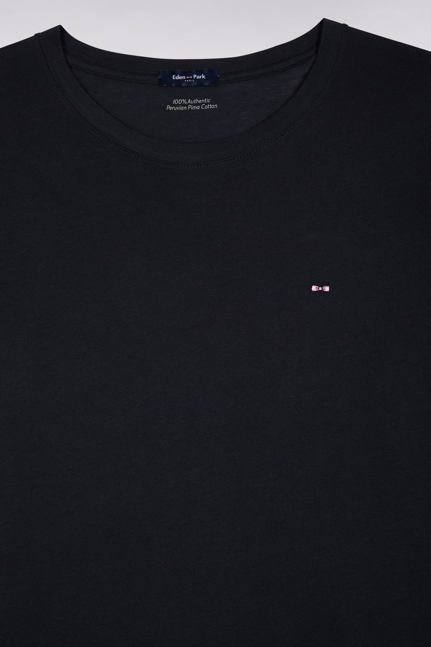 Short-sleeved T-shirt in navy Pima cotton with round collar