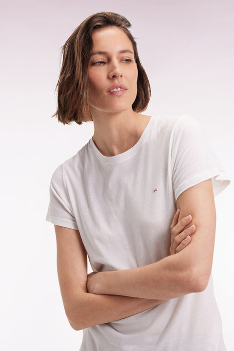 T-shirt à manches courtes en coton Pima blanc col rond - Image 1