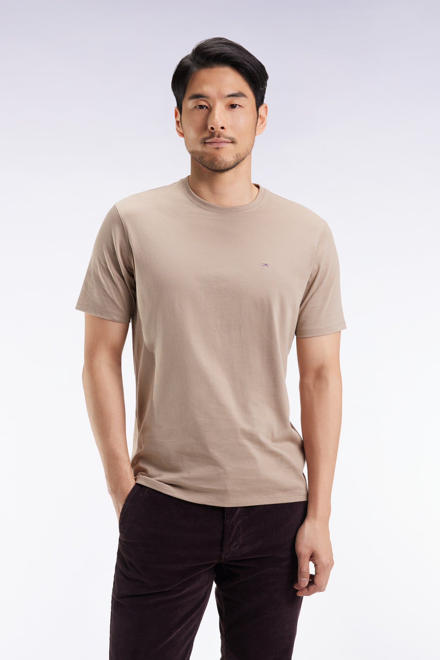 T-shirt manches courtes à col rond en coton Pima beige