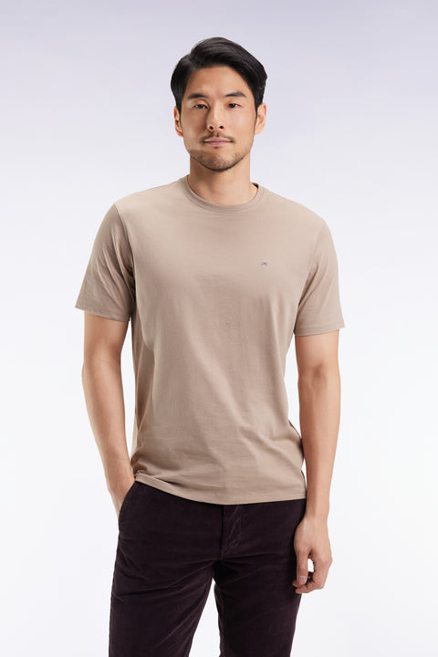 T-shirt manches courtes à col rond en coton Pima beige - Image 3