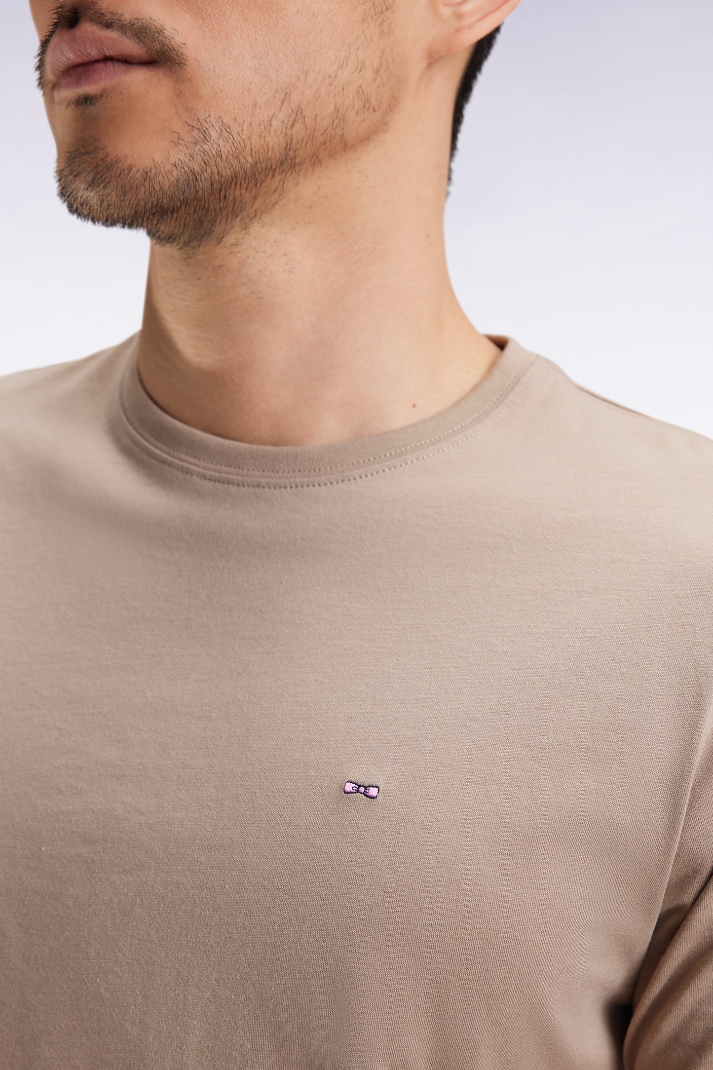 T-shirt manches courtes à col rond en coton Pima beige