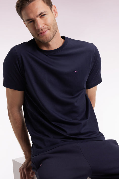 T-shirt à manches courtes broderie dos en coton Pima marine - Image 1