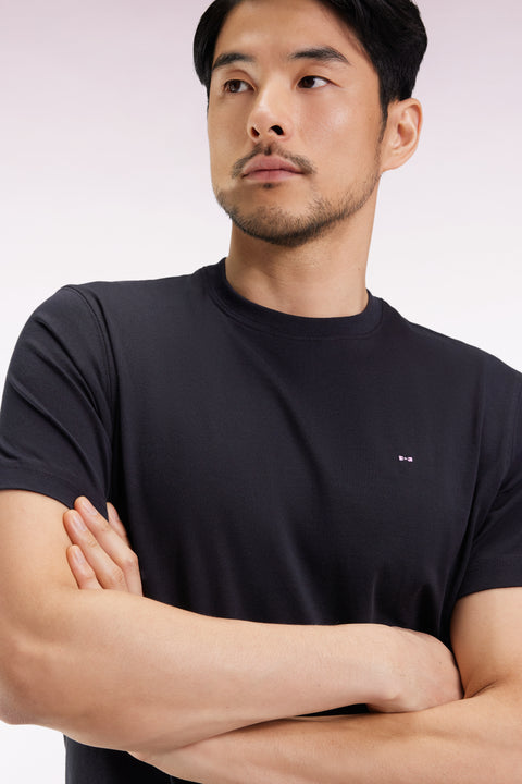 T-shirt à manches courtes broderie dos en coton Pima noir - Image 1